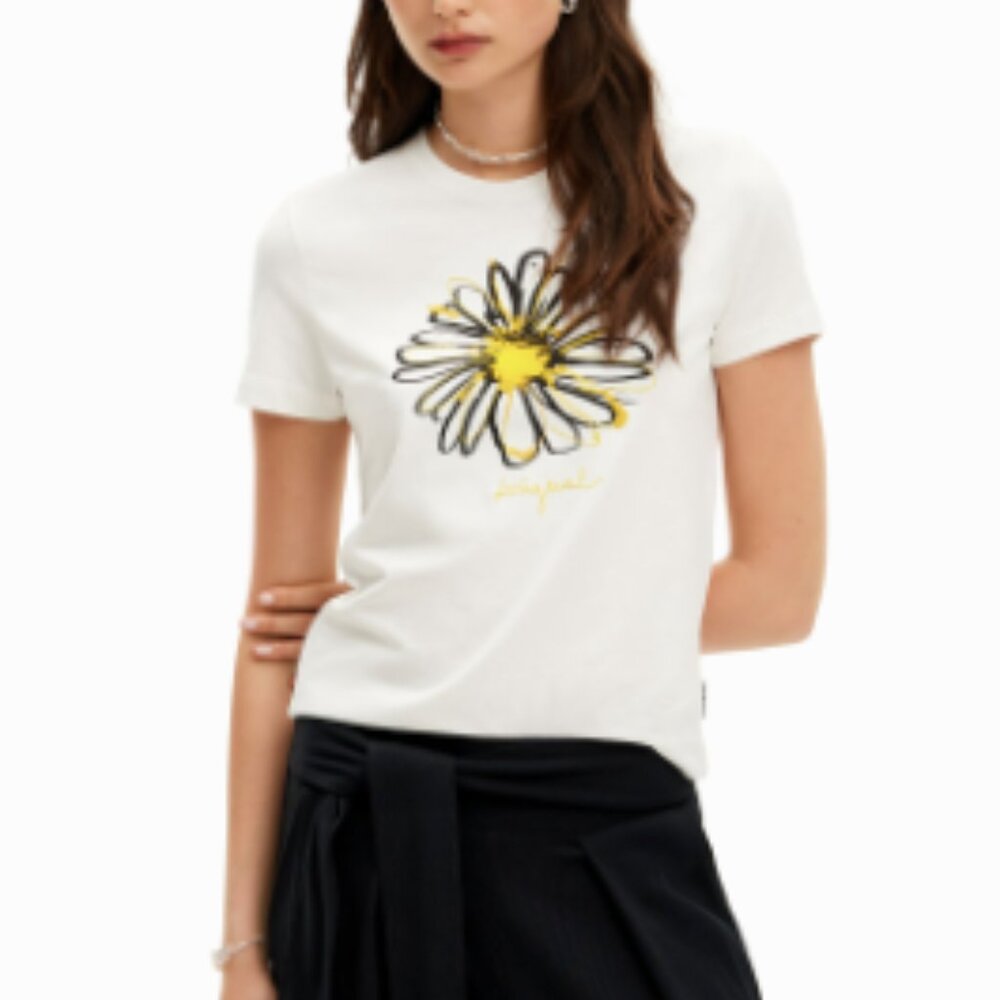 Desigual Daisy illustration T-shirt women's Size M NWT